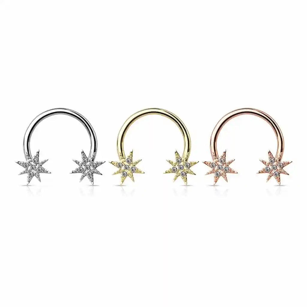 Surgical Steel Horseshoe Circular Barbell Ring 16 & 14 Gauge Sunburst
