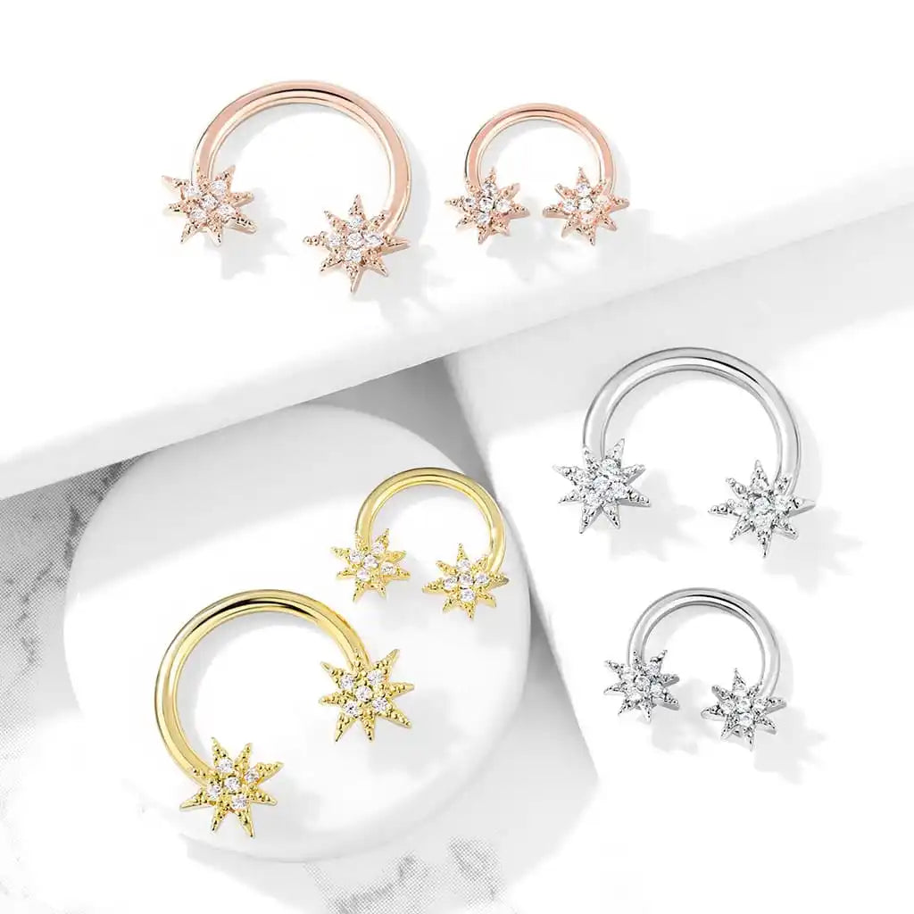 Surgical Steel Horseshoe Circular Barbell Ring 16 & 14 Gauge Sunburst