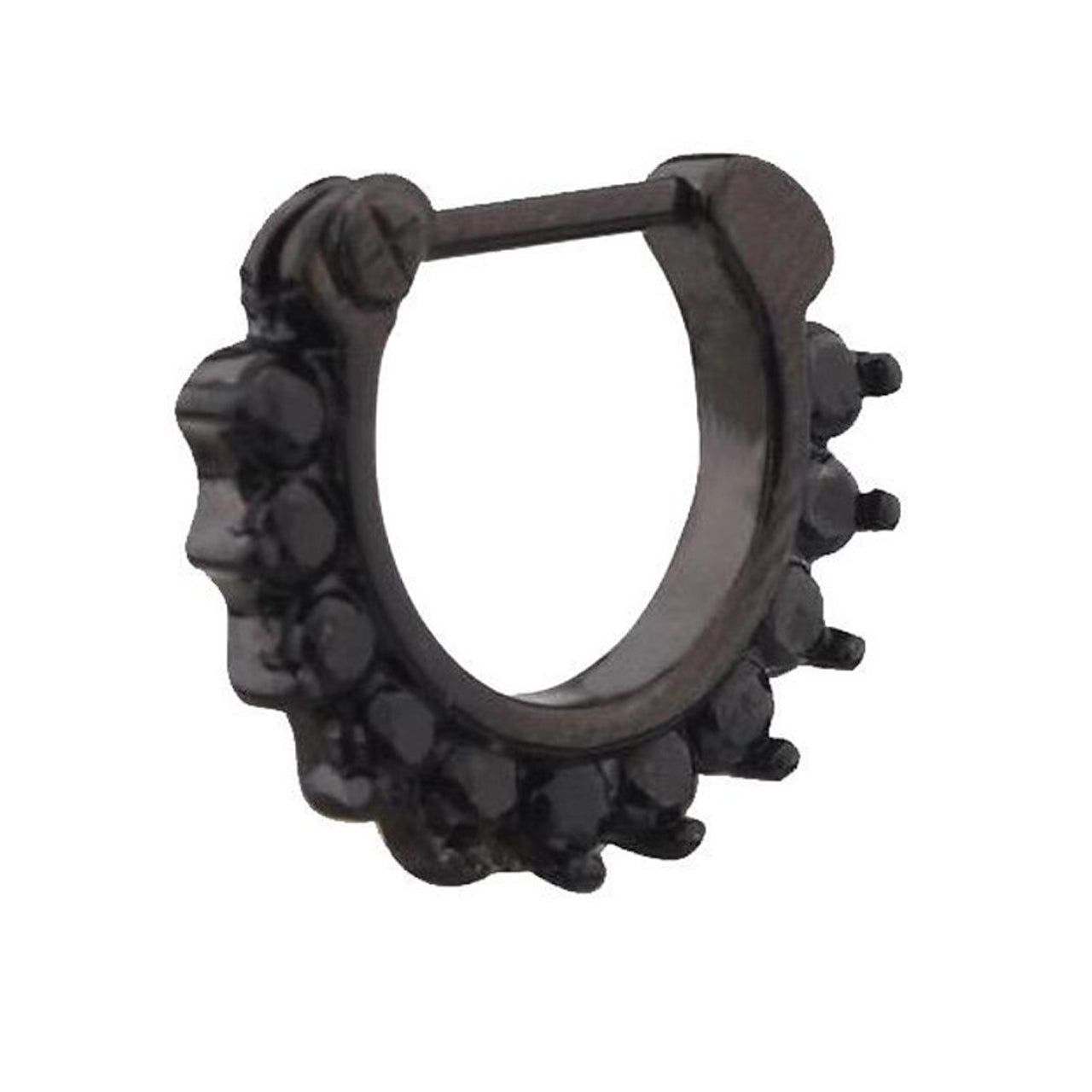 Surgical Steel Black Hinged Segment Septum Ring 16 Gauge With CZ Gems