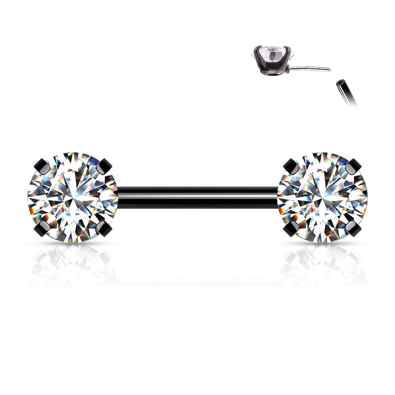 Surgical Steel Nipple Ring Barbell 14 Gauge Threadless Round CZ - Pair