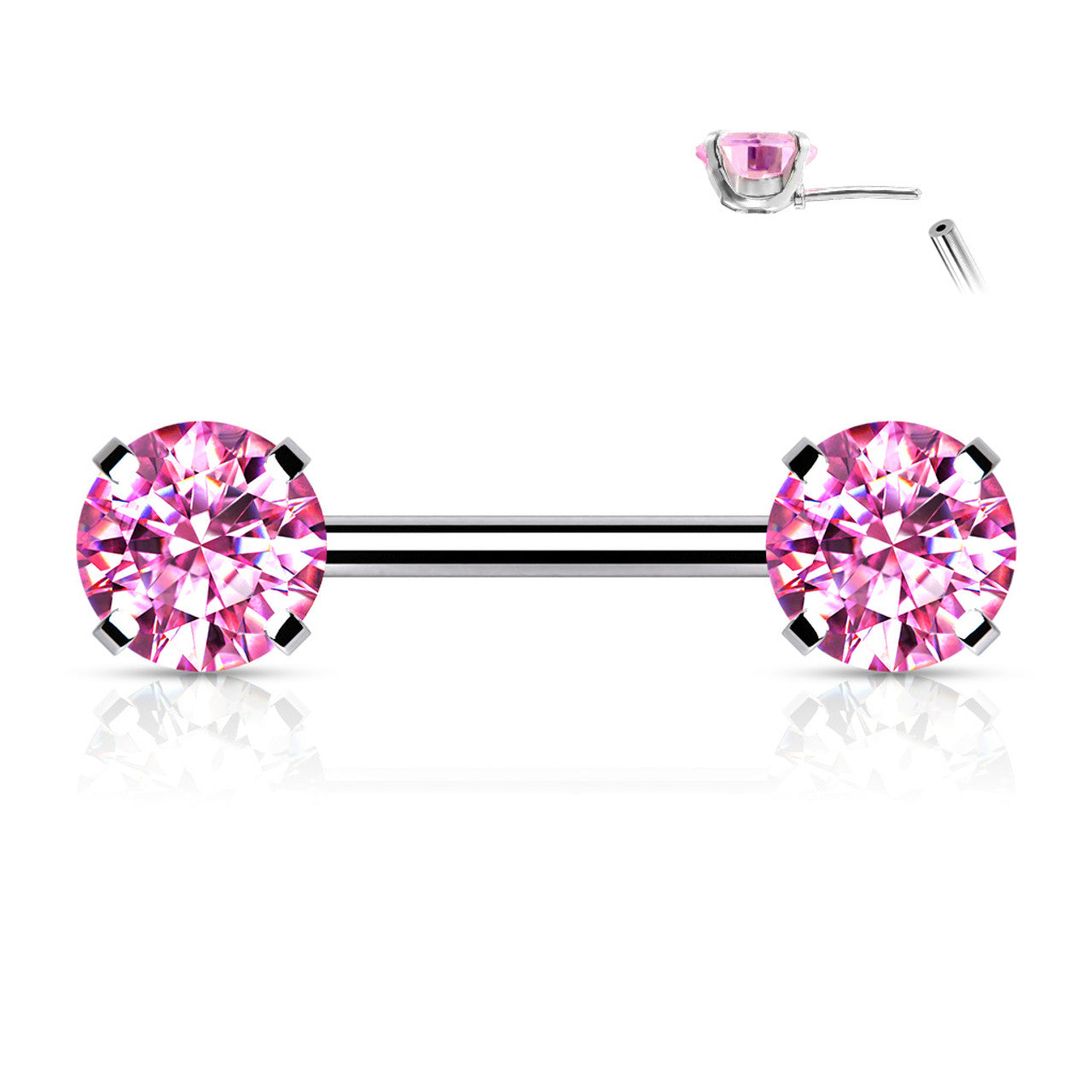 Surgical Steel Nipple Ring Barbell 14 Gauge Threadless Round CZ - Pair