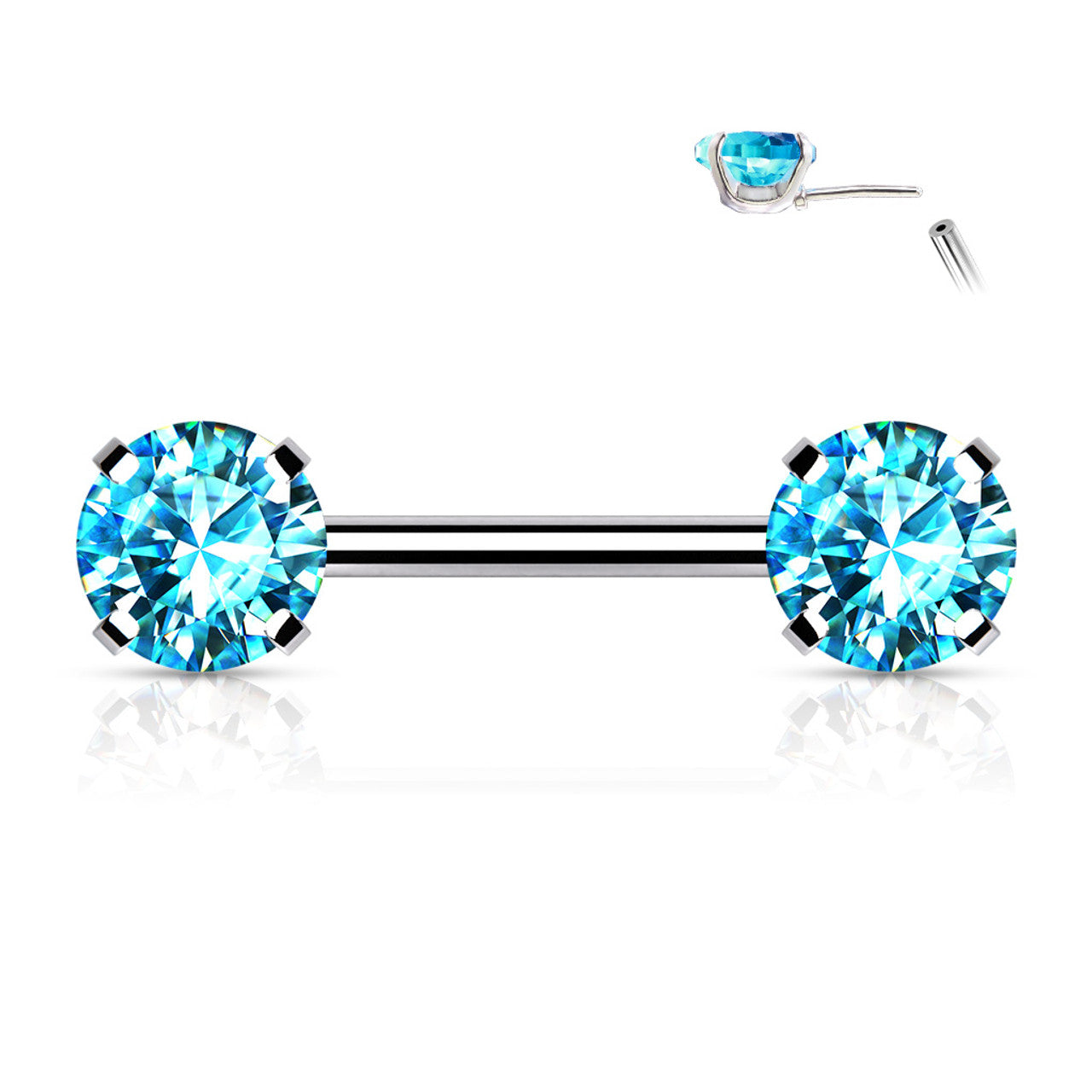Surgical Steel Nipple Ring Barbell 14 Gauge Threadless Round CZ - Pair