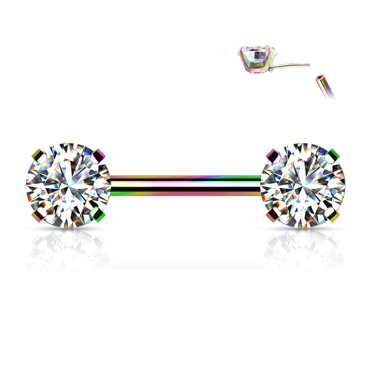 Surgical Steel Nipple Ring Barbell 14 Gauge Threadless Round CZ - Pair