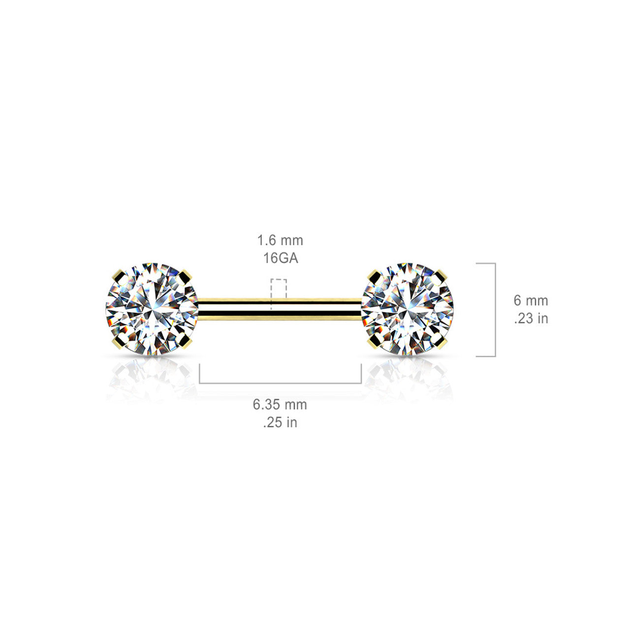 Surgical Steel Nipple Ring Barbell 14 Gauge Threadless Round CZ - Pair
