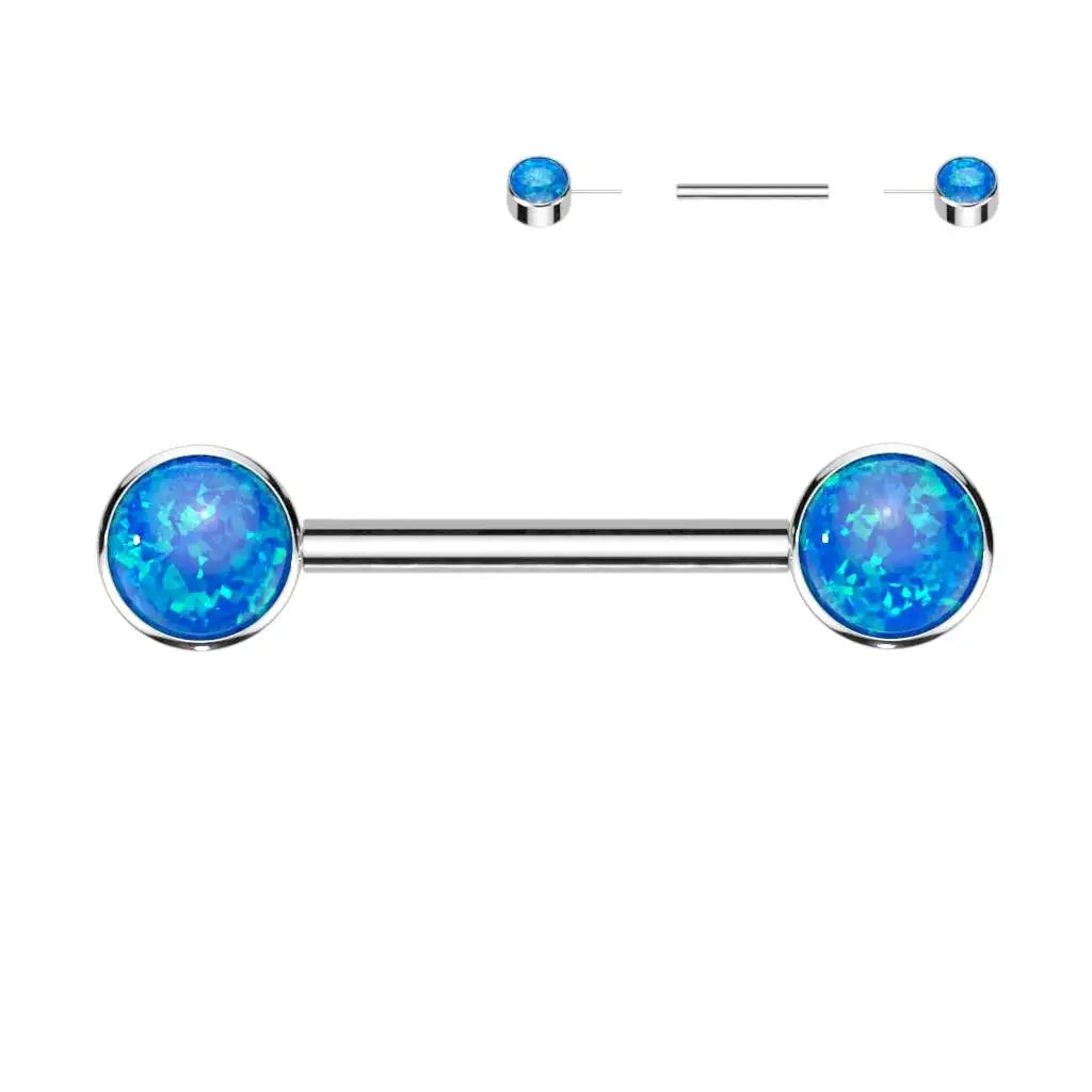 Titanium Threadless Nipple Ring Barbell 14 Gauge With Front Round Opal