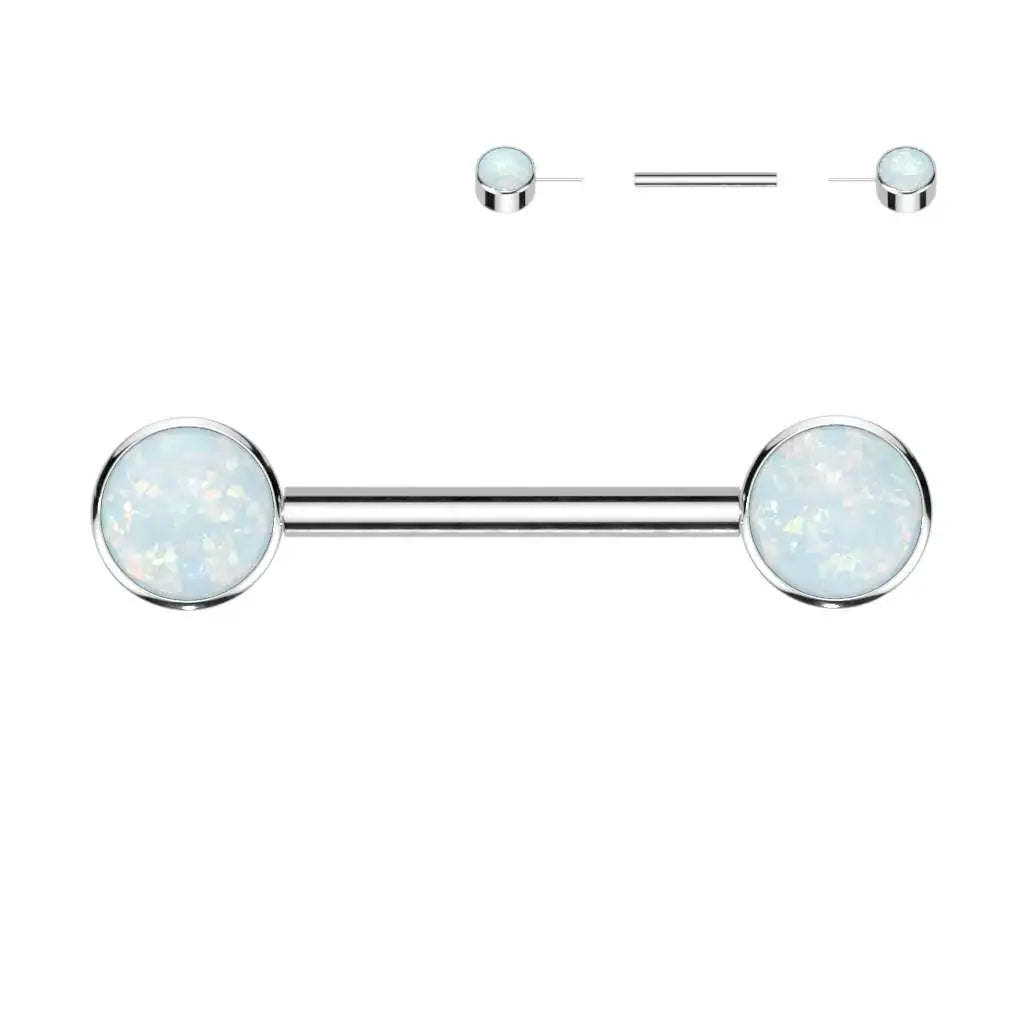 Titanium Threadless Nipple Ring Barbell 14 Gauge With Front Round Opal