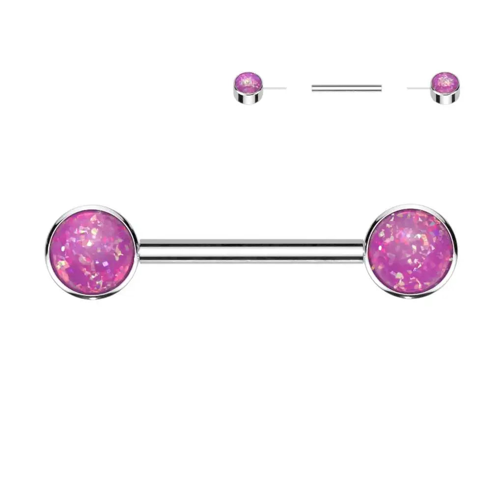 Titanium Threadless Nipple Ring Barbell 14 Gauge With Front Round Opal