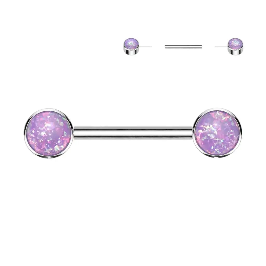 Titanium Threadless Nipple Ring Barbell 14 Gauge With Front Round Opal