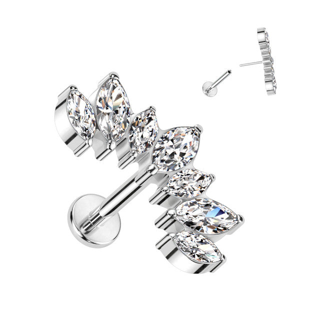 Titanium Cartilage Crawl Labret Stud Ring 18 Gauge & 7 Gem Curved Top