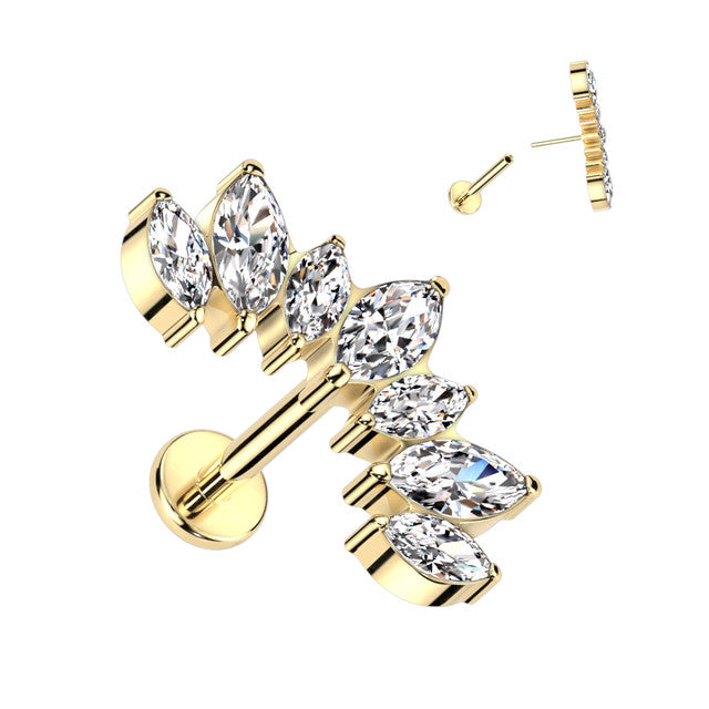 Titanium Cartilage Crawl Labret Stud Ring 18 Gauge & 7 Gem Curved Top