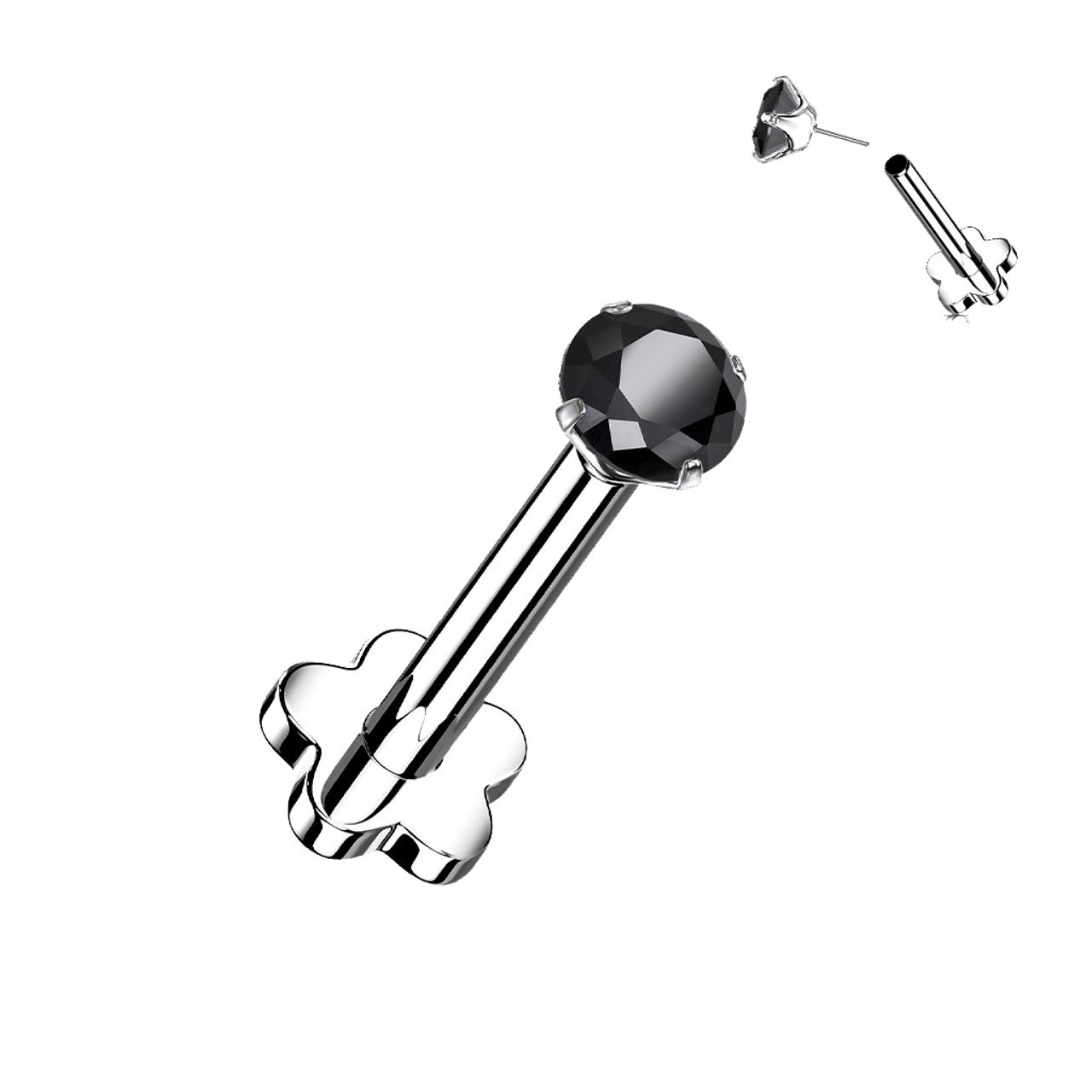 Titanium Monroe / Labret Stud Ring 18 Gauge Threadless Gem Flower Back