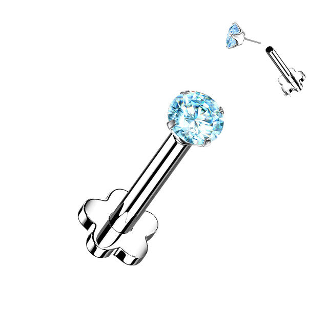 Titanium Monroe / Labret Stud Ring 18 Gauge Threadless Gem Flower Back