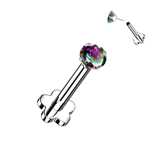 Titanium Monroe / Labret Stud Ring 18 Gauge Threadless Gem Flower Back