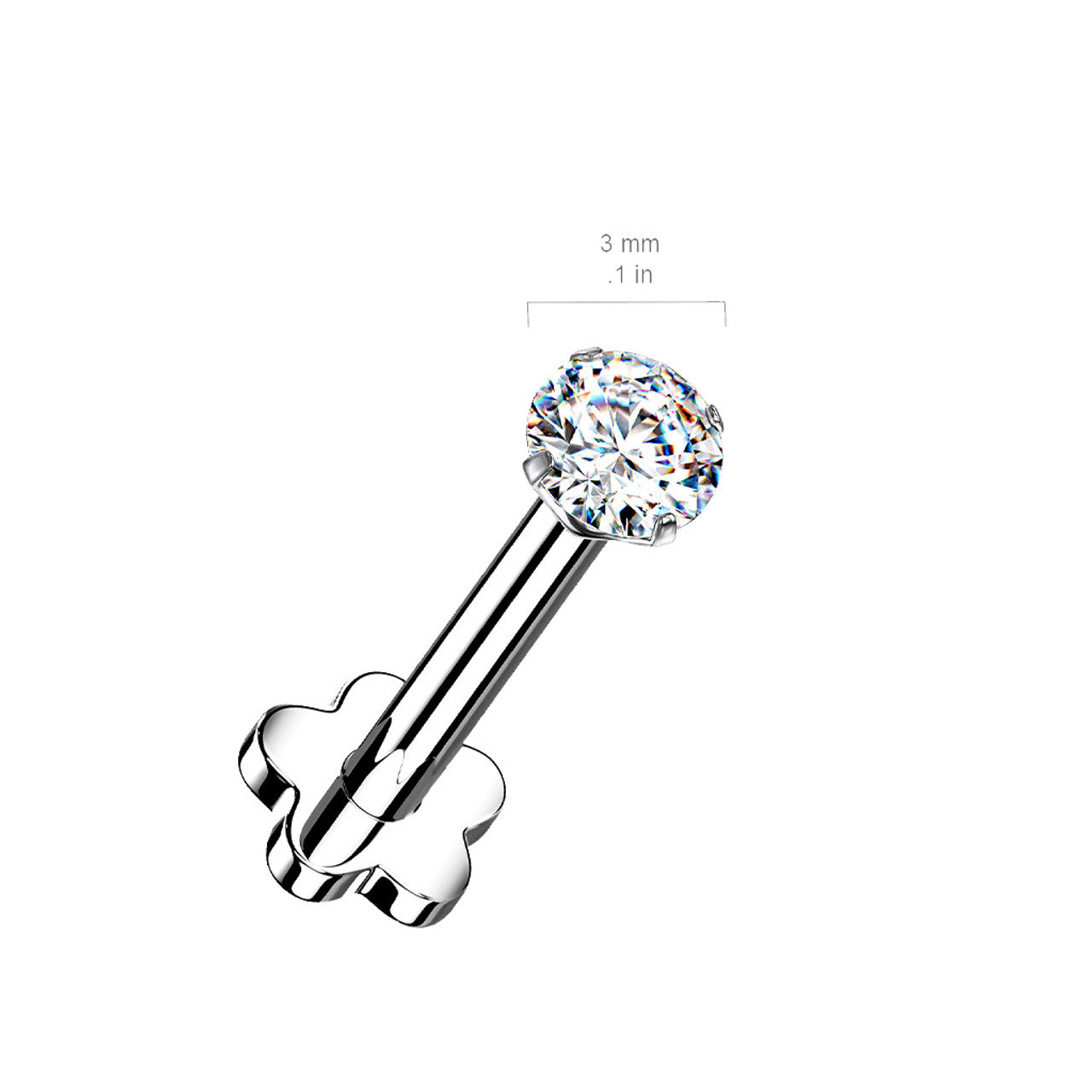 Titanium Monroe / Labret Stud Ring 18 Gauge Threadless Gem Flower Back