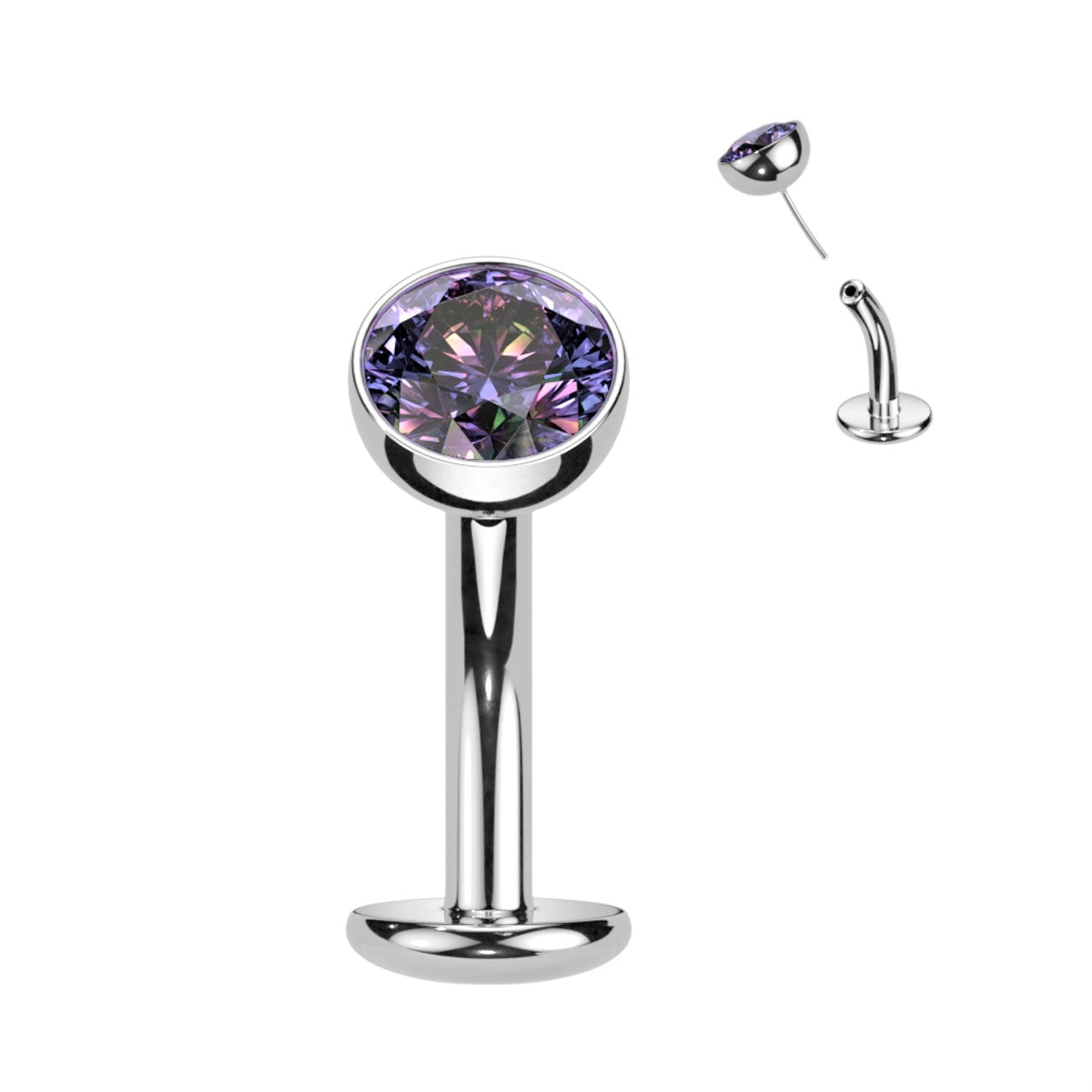 Titanium Belly Ring 14 Gauge 5/16" (8mm) Floating Convex Base & CZ Gem