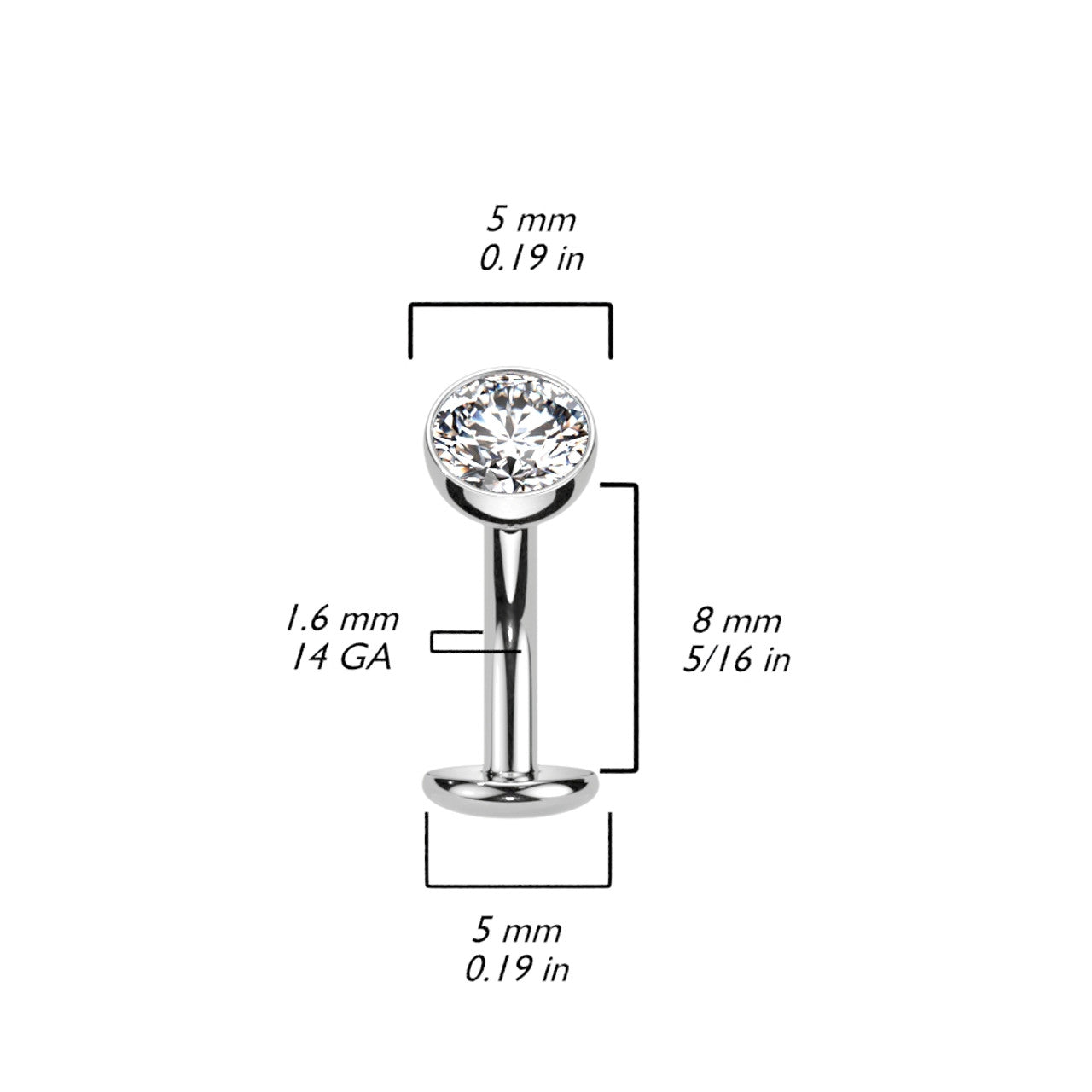 Titanium Belly Ring 14 Gauge 5/16" (8mm) Floating Convex Base & CZ Gem