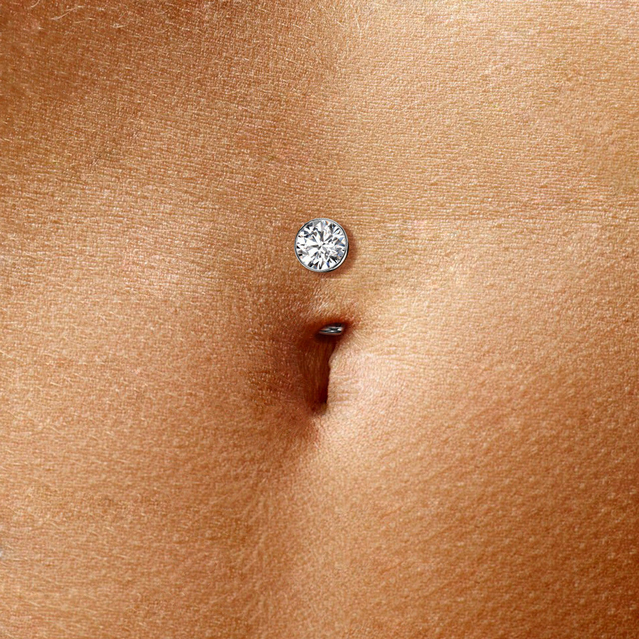 Titanium Belly Ring 14 Gauge 5/16" (8mm) Floating Convex Base & CZ Gem