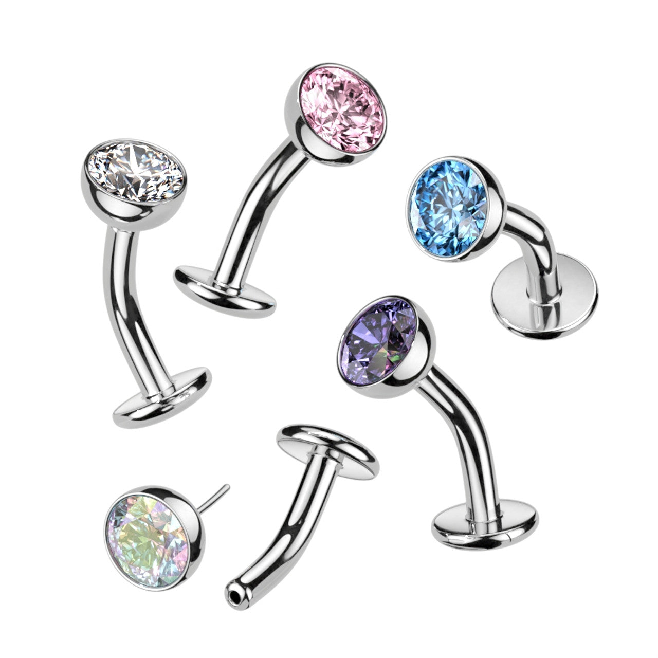 Titanium Belly Ring 14 Gauge 5/16" (8mm) Floating Convex Base & CZ Gem