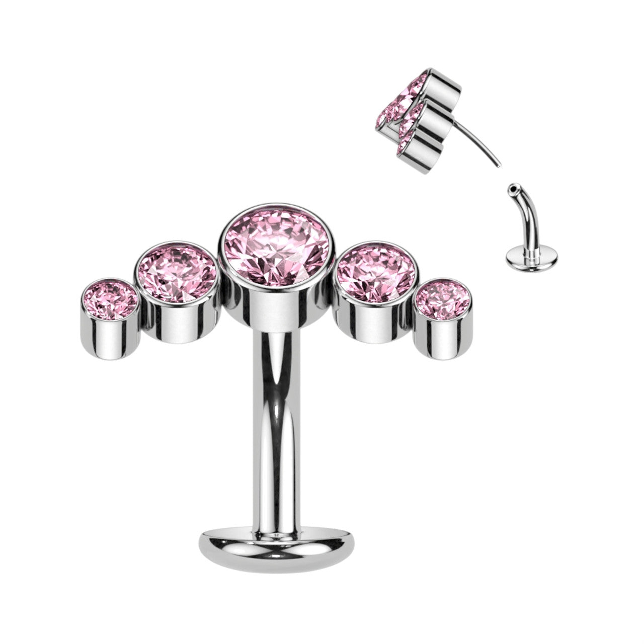 Titanium Belly Ring 14 Gauge 5/16" (8mm) With 5 Cubic Zirconia Gems
