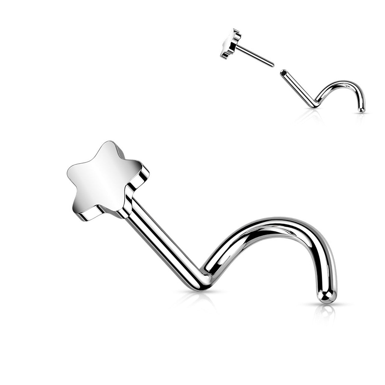 Titanium Threadless Push in Nose Screw Ring Stud With Star Shaped Top