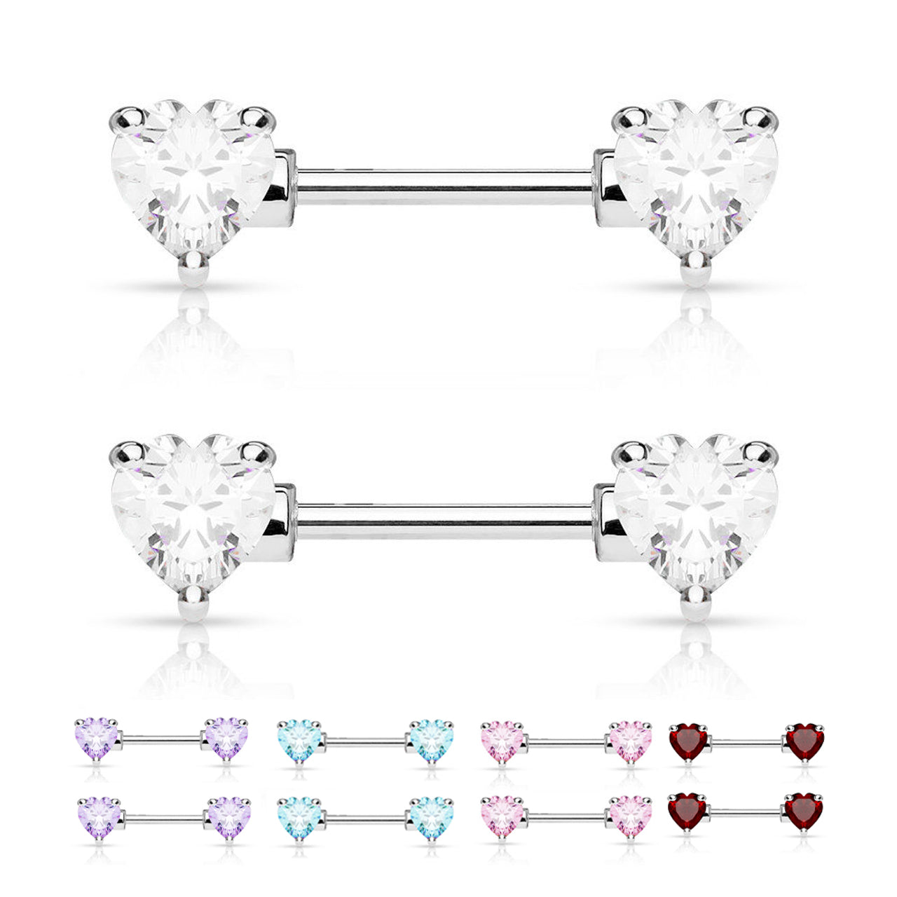 Surgical Steel Nipple Ring Barbell 14 Gauge with Heart Shaped CZ Gem