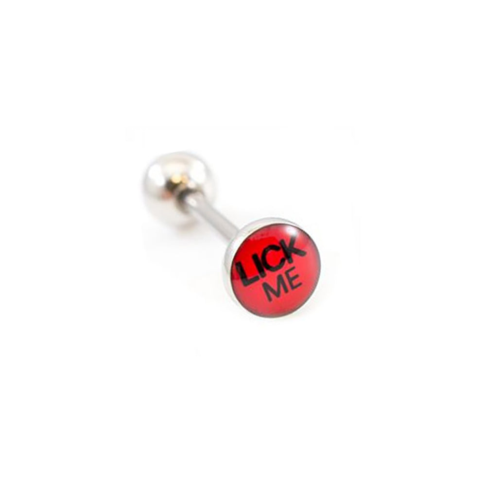 Surgical Steel Tongue Ring Straight Barbell 14 Gauge & Naughty Logos