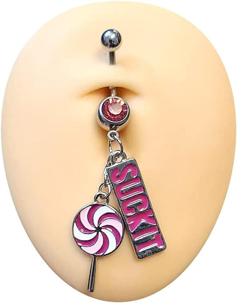 Surgical Steel Belly Button Ring 14 Gauge With Lollipop Suck It Charm