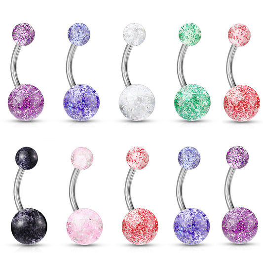 Surgical Steel Acrylic Glitter Belly Button Ring 14 Gauge - 10 Pieces