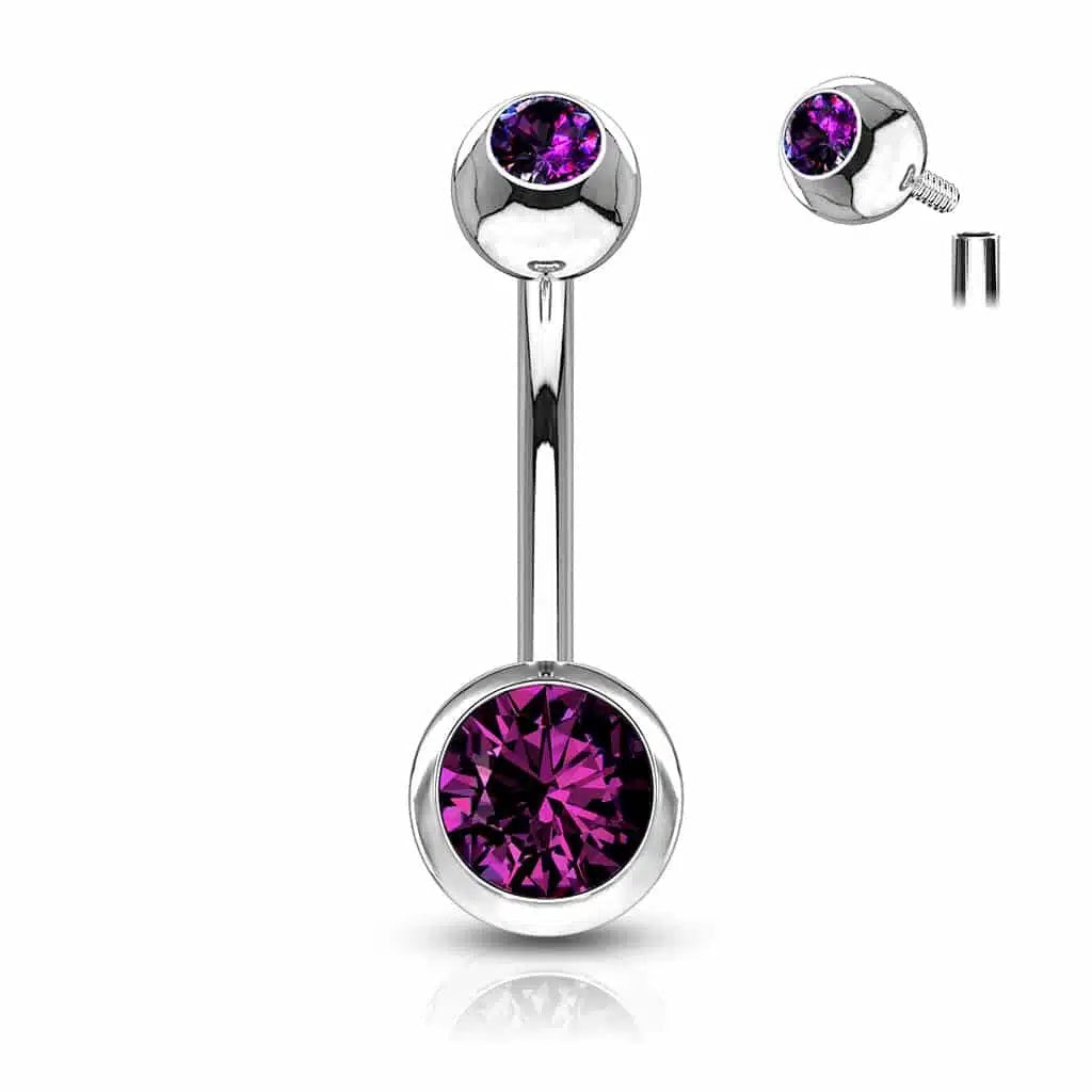 Surgical Steel Belly Ring 14 Gauge Internally Threaded & Color CZ Gems