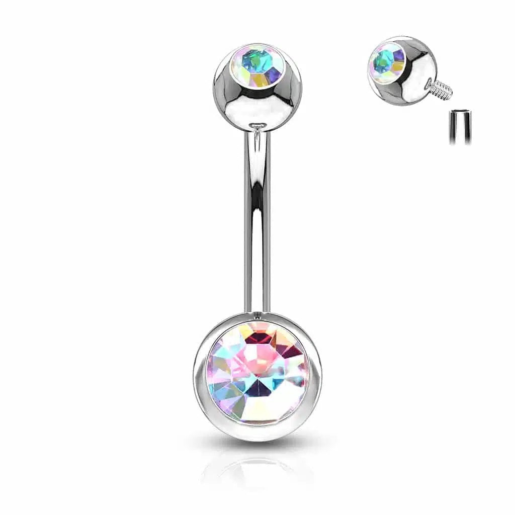 Surgical Steel Belly Ring 14 Gauge Internally Threaded & Color CZ Gems