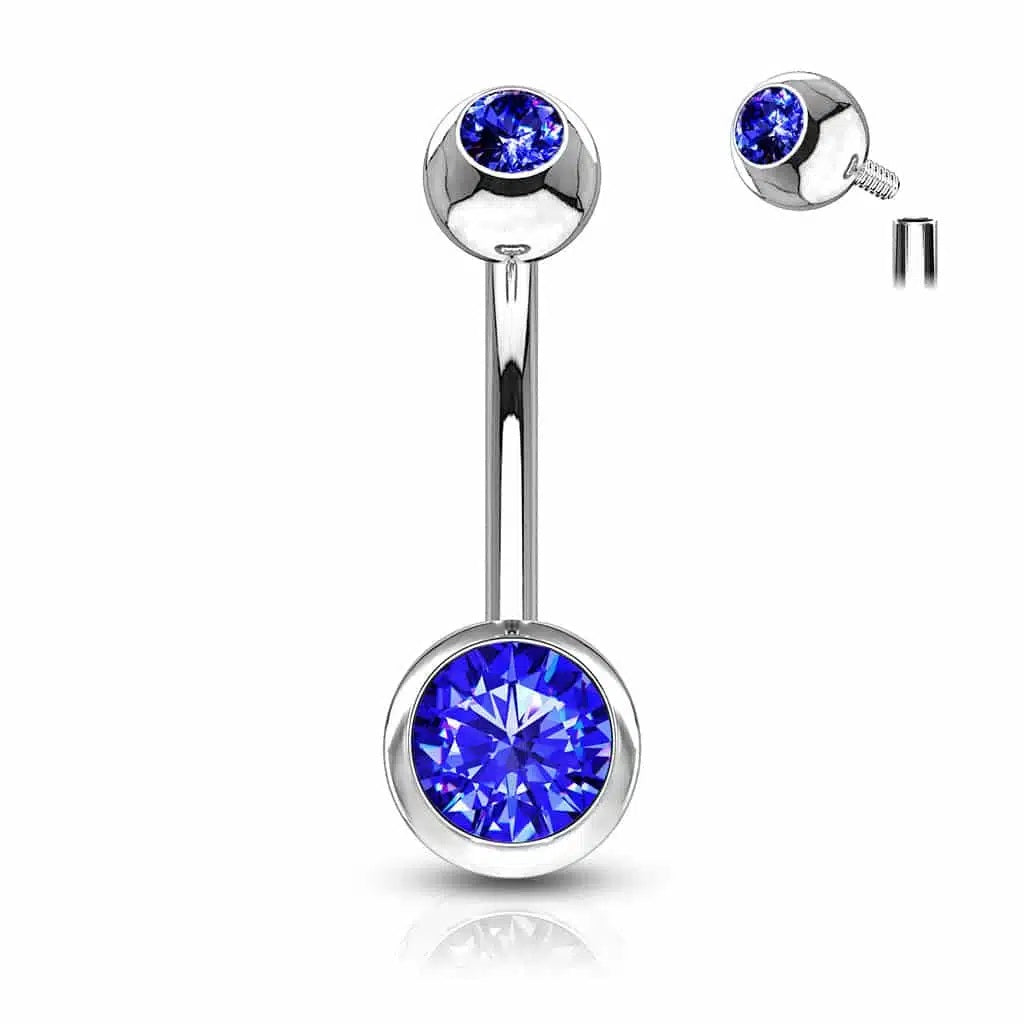 Surgical Steel Belly Ring 14 Gauge Internally Threaded & Color CZ Gems