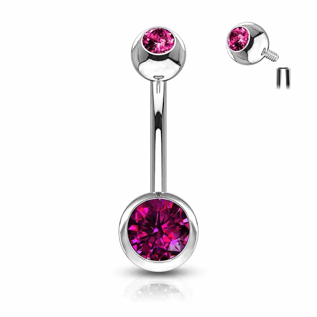 Surgical Steel Belly Ring 14 Gauge Internally Threaded & Color CZ Gems