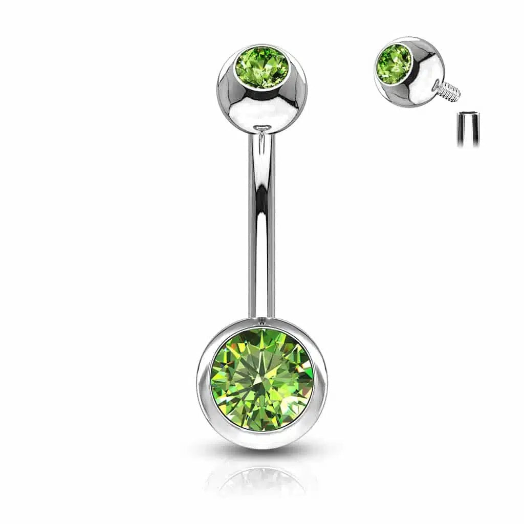 Surgical Steel Belly Ring 14 Gauge Internally Threaded & Color CZ Gems