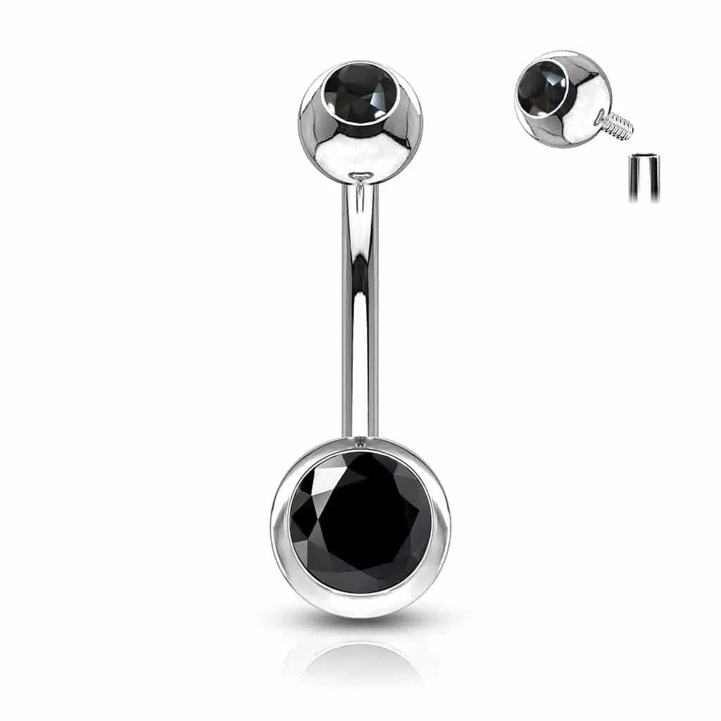 Surgical Steel Belly Ring 14 Gauge Internally Threaded & Color CZ Gems