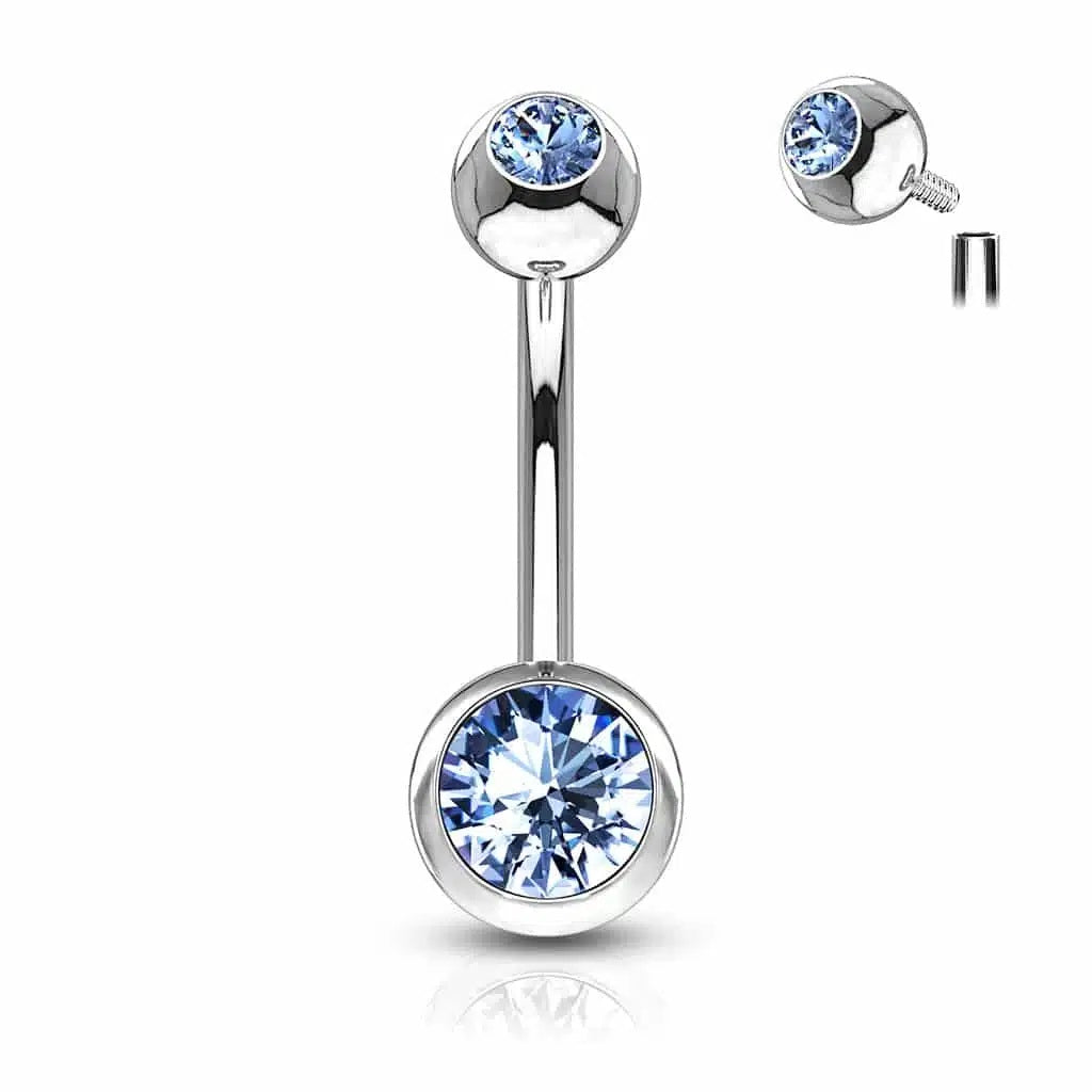 Surgical Steel Belly Ring 14 Gauge Internally Threaded & Color CZ Gems