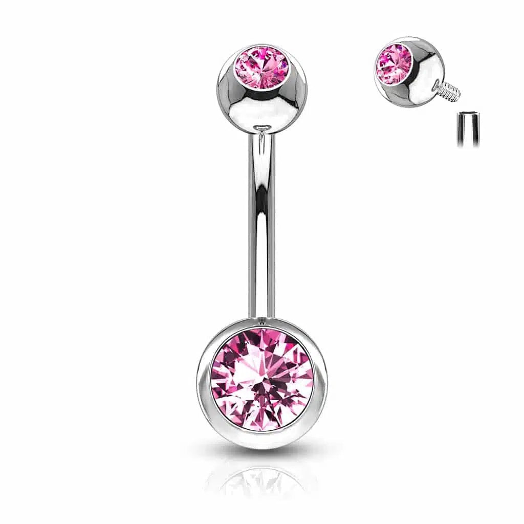 Surgical Steel Belly Ring 14 Gauge Internally Threaded & Color CZ Gems
