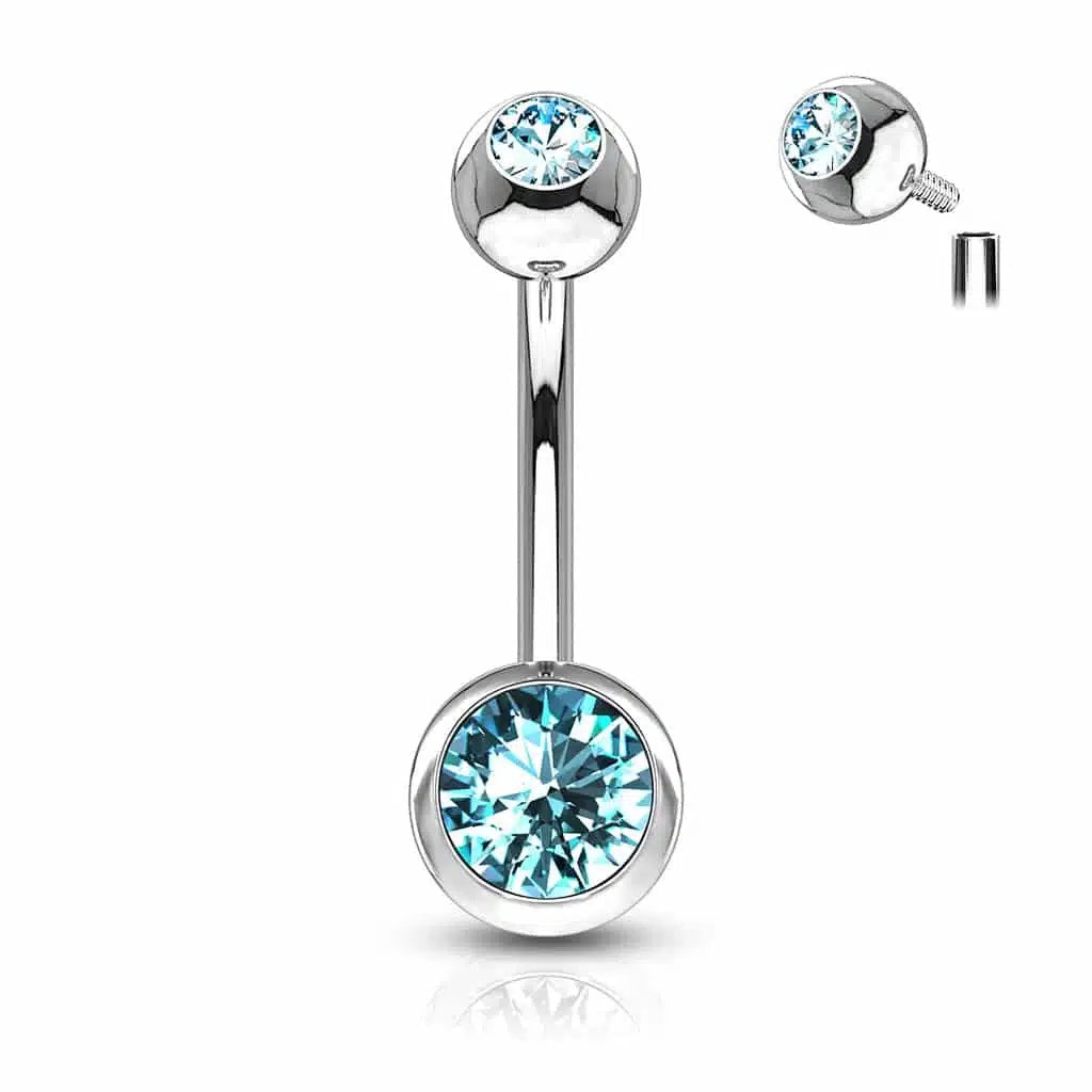 Surgical Steel Belly Ring 14 Gauge Internally Threaded & Color CZ Gems