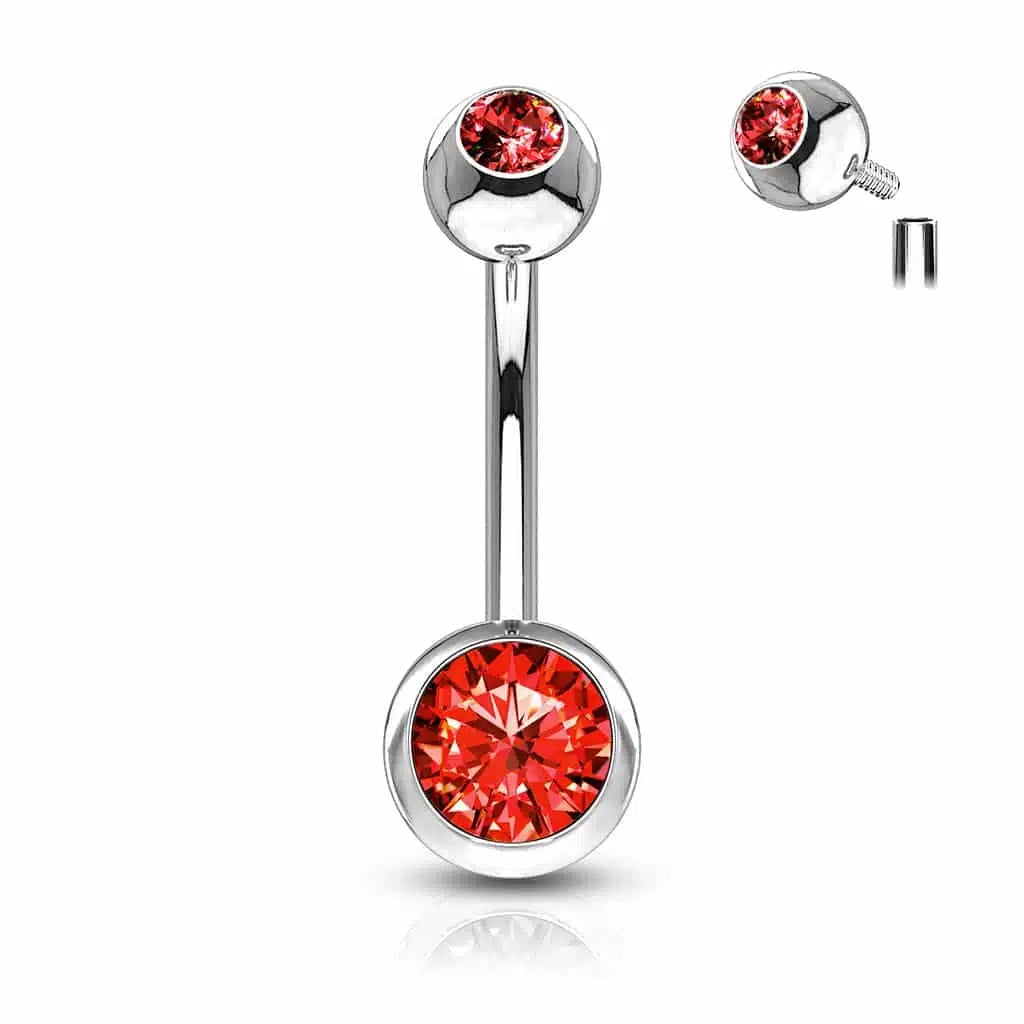 Surgical Steel Belly Ring 14 Gauge Internally Threaded & Color CZ Gems