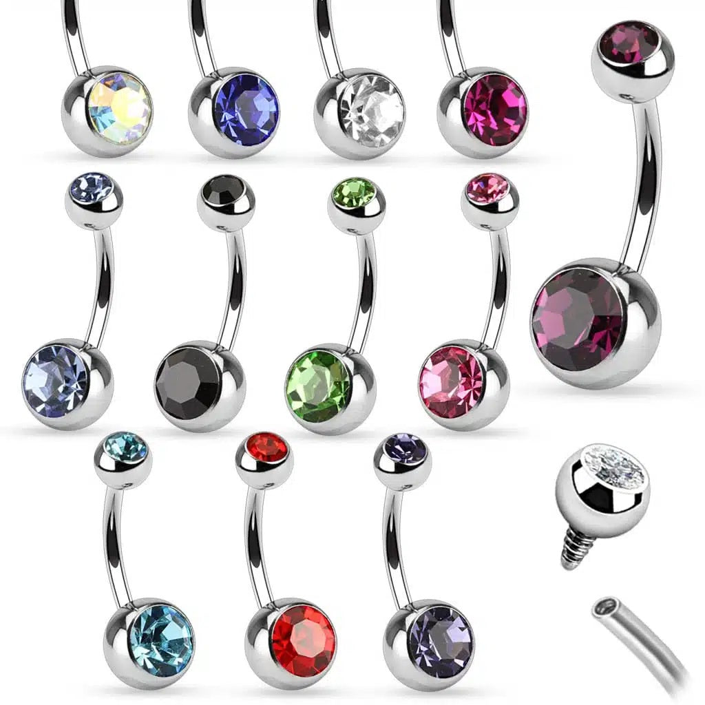 Surgical Steel Belly Ring 14 Gauge Internally Threaded & Color CZ Gems