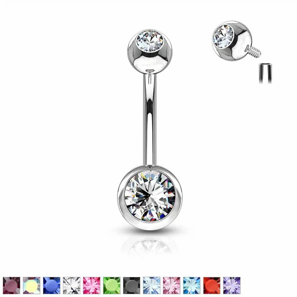 Surgical Steel Belly Ring 14 Gauge Internally Threaded & Color CZ Gems