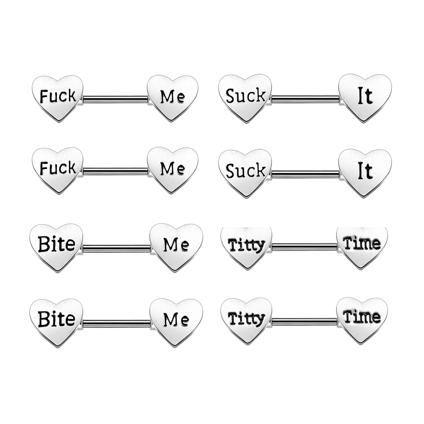 Surgical Steel Nipple Ring Straight Barbell 14 Gauge with Naughty Engraving