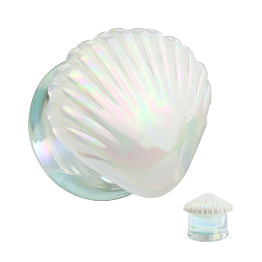 Double Flare Glass Plug Ear 2 to 1" Gauge Iridescent White Shell - Set