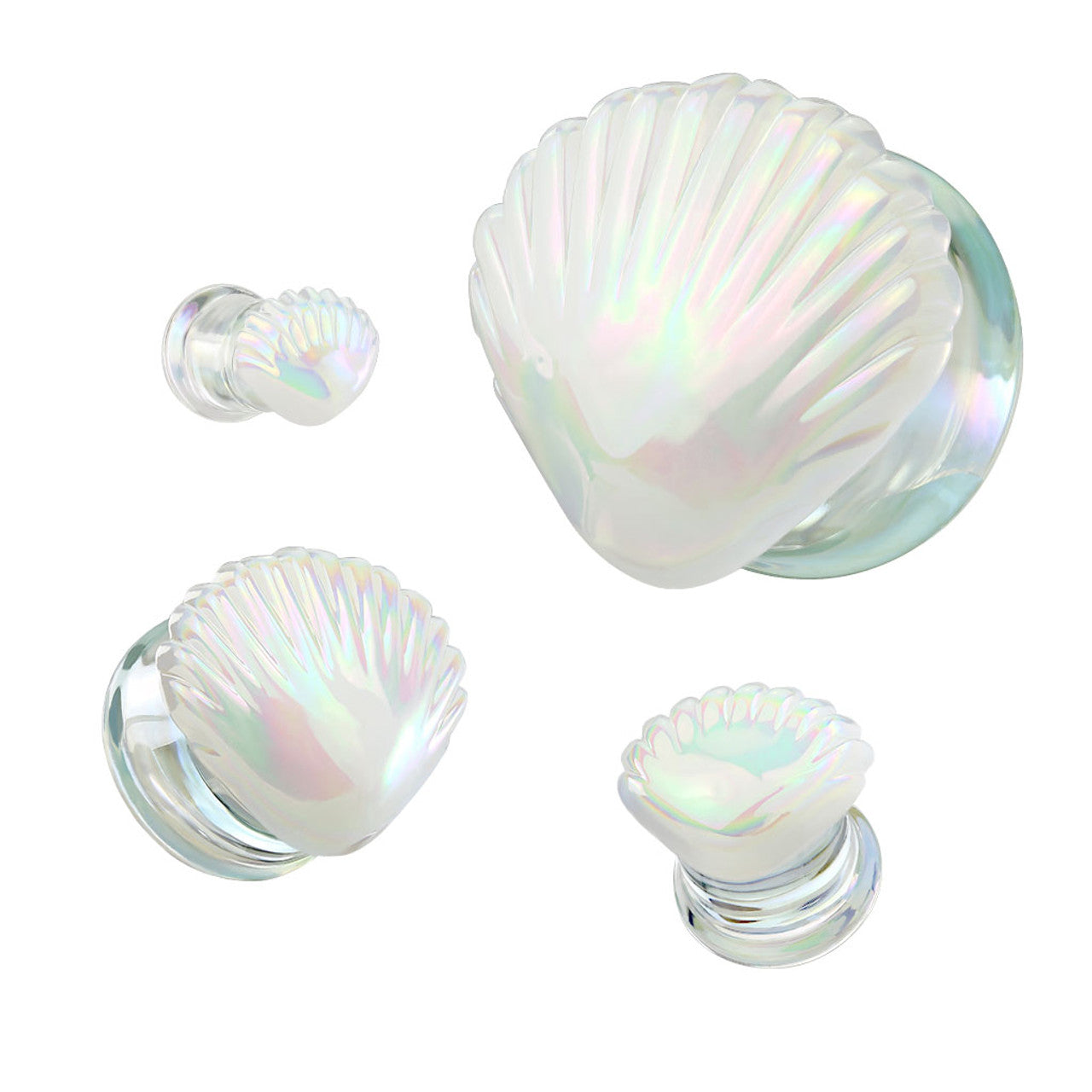 Double Flare Glass Plug Ear 2 to 1" Gauge Iridescent White Shell - Set