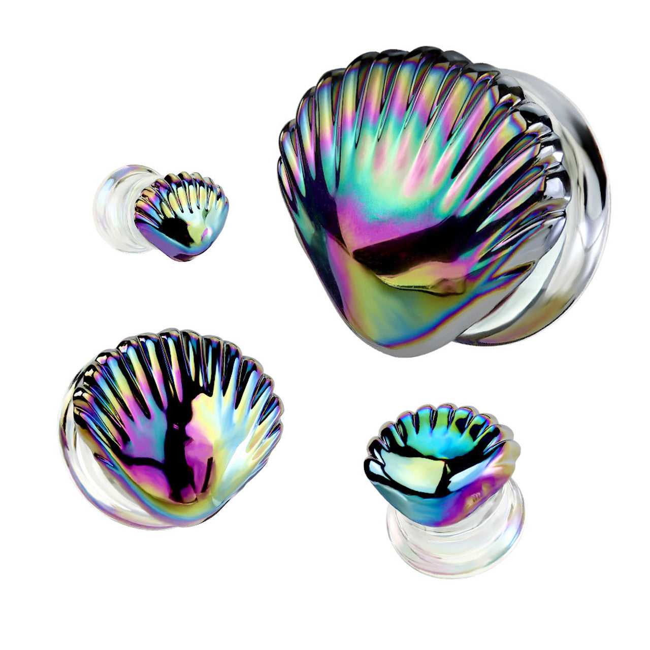 Double Flare Glass Plug Ear 2 to 1" Gauge Iridescent Multi Shell - Set