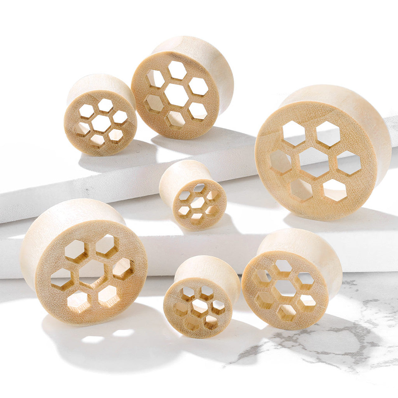 Double Flared Wood Plugs Ear 00 to 1" Gauge With Honey Comb - Pair