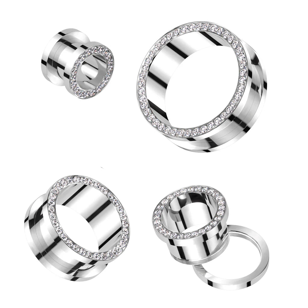Double Flared Screw Fit Plug Ear Tunnel 3/4 to 1-5/8" Gauge Gem - Pair