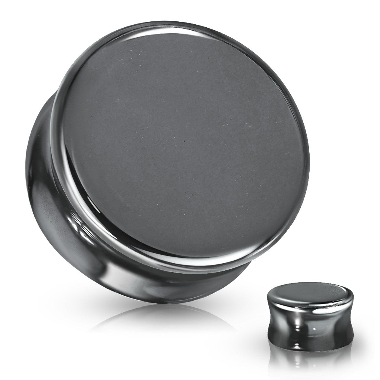 Double Flare Plug Ear Tunnel 6 to 5/8" Gauge & Hematite Stone - Pair