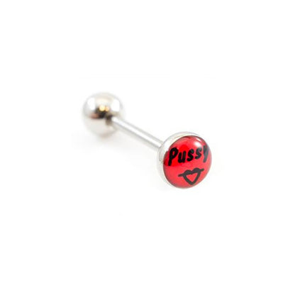 Surgical Steel Tongue Ring Straight Barbell 14 Gauge & Naughty Logos