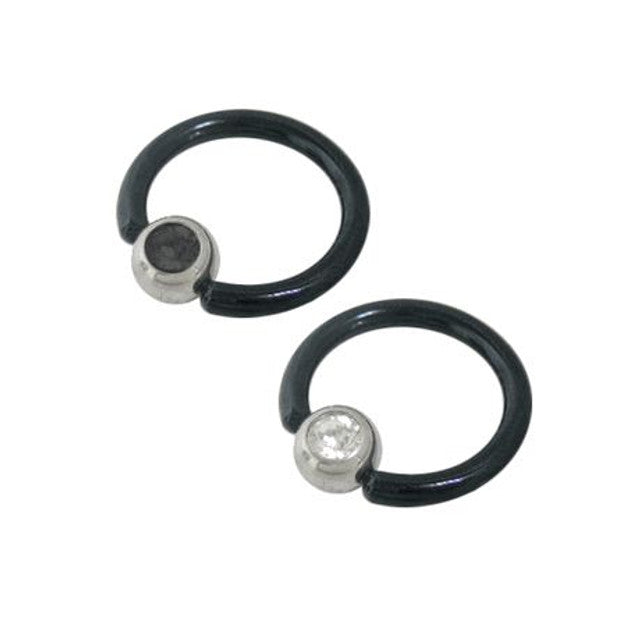 Black PVD Surgical Steel 8 to 10 Gauge Captive Bead Ring with CZ