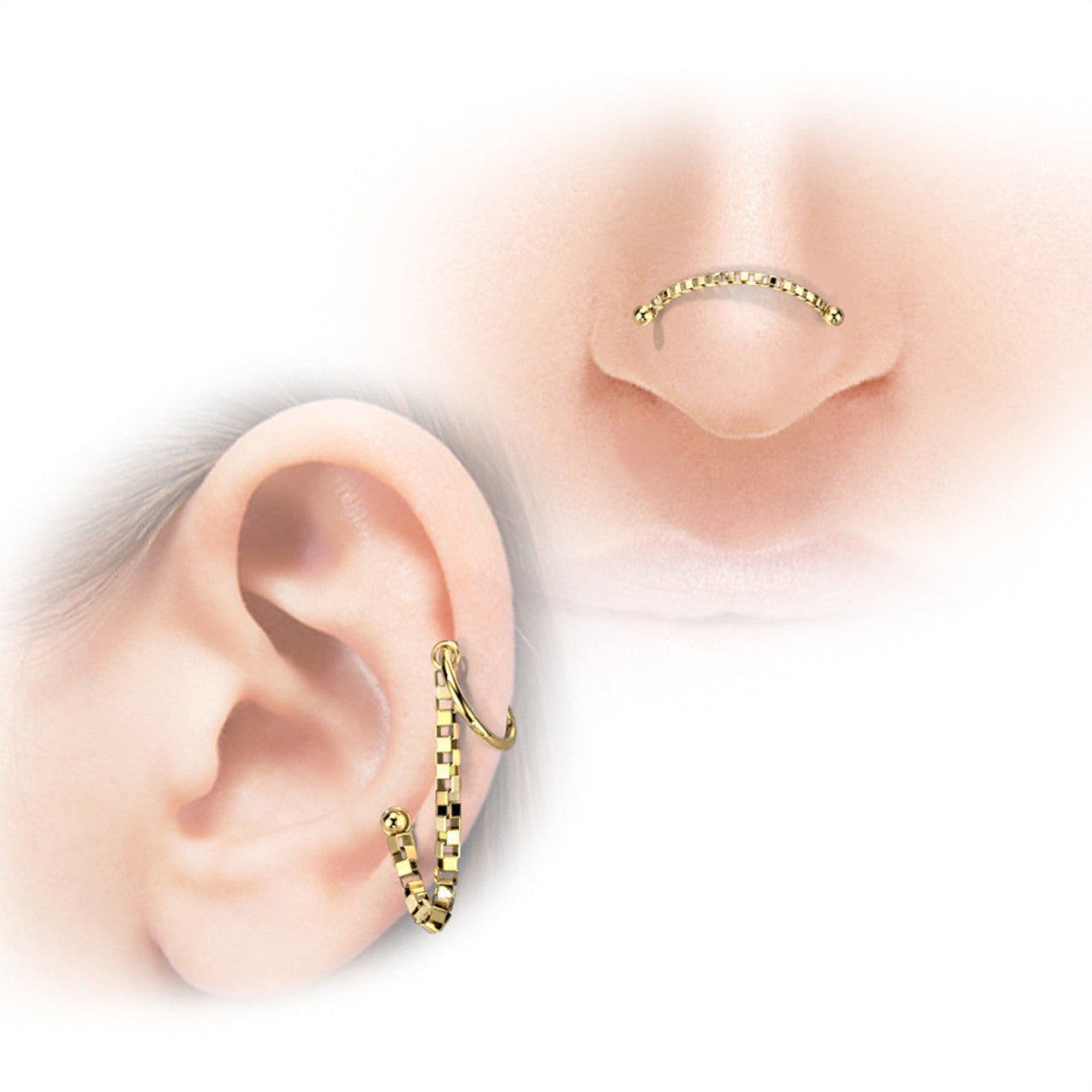 Stainless Steel Nose & Ear Link Bridge Connector Box Chain